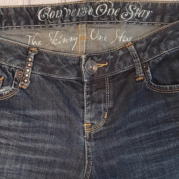 Vintage Converse One star The Skinny Low rise Size 12 Denim bootcut Jeans - Picture 2 of 7